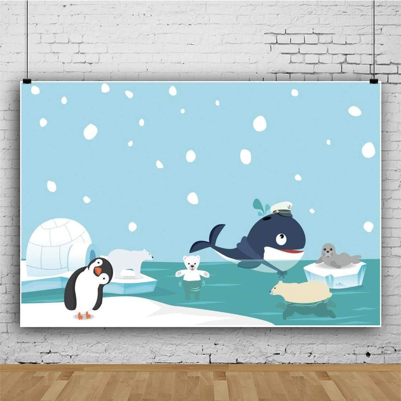 Renaiss 5x3ft Cartoon Penguin Backdrop for Photography Cute Animal Bear Ice Cave Winter Snowflake Polar Region Background for Baby Shower Children Birthday Party Decor Banner Studio Props - Image 3